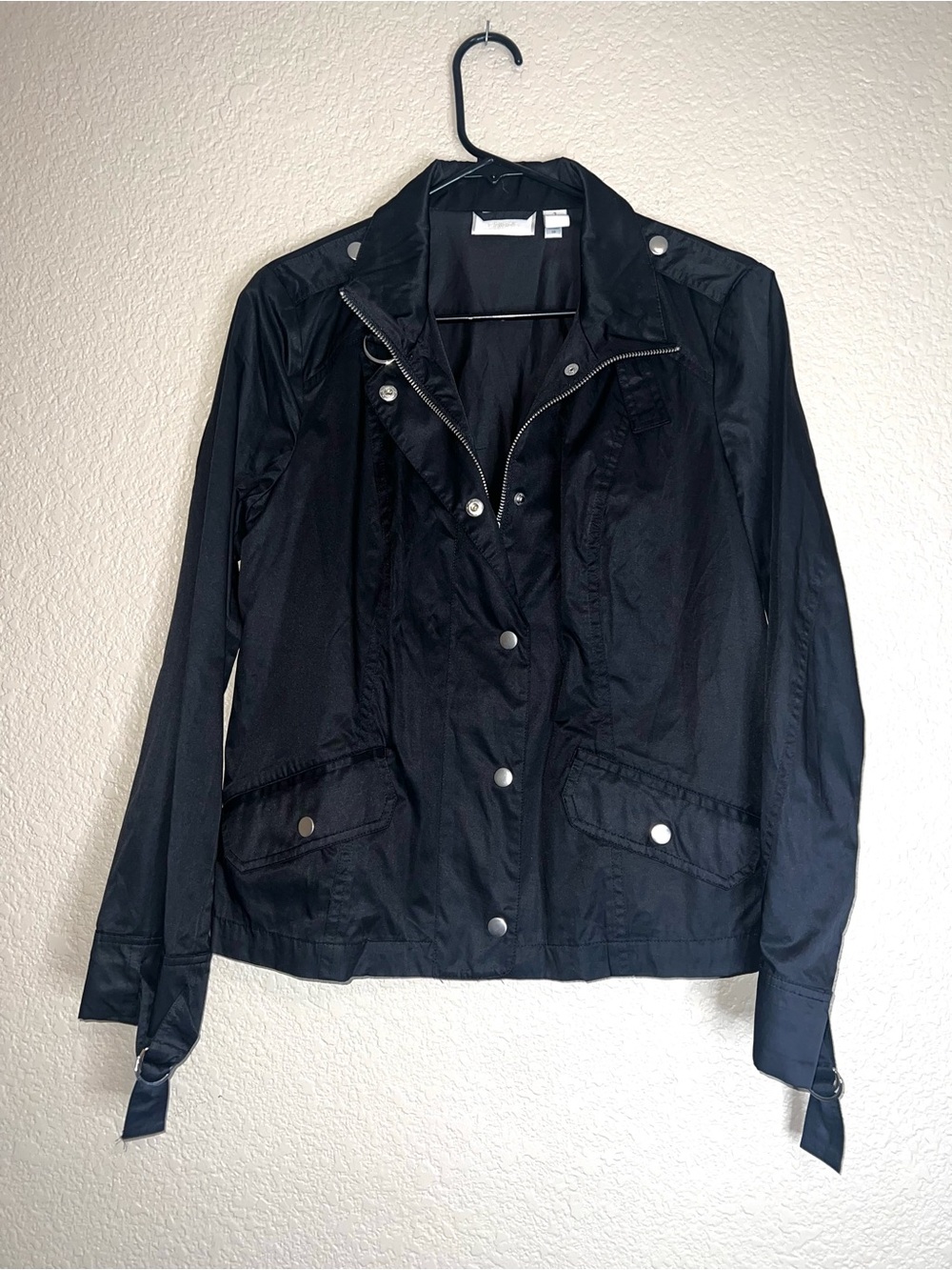 Chico's Black Utility Windbreaker Zip Snap Front Jacket Sz M